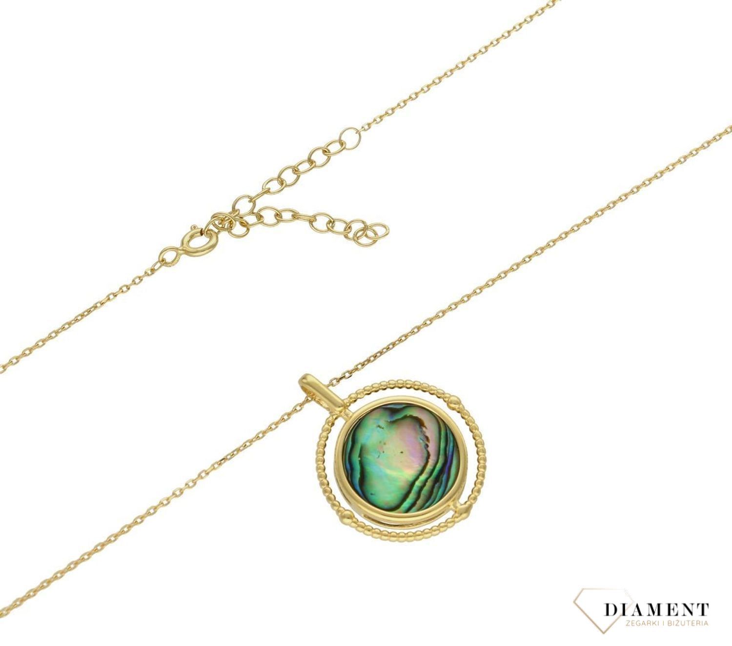 Srebrny naszyjnik damski pokryty złotem z okrągłą muszlą w oprawie 0758160300 A. Naszyjnik pokryty 24-karatowym złotem z muszlą naturalną w organicznej ramce. Naszyjnik wykonany z najwyższej próby srebra 925. Jest idealnym pomysłem.jpg